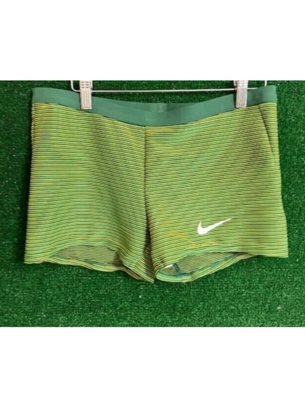 Women's Nike Pro Elite Racing Green Yellow Tights Gym Shorts DA2997-345 Size XL